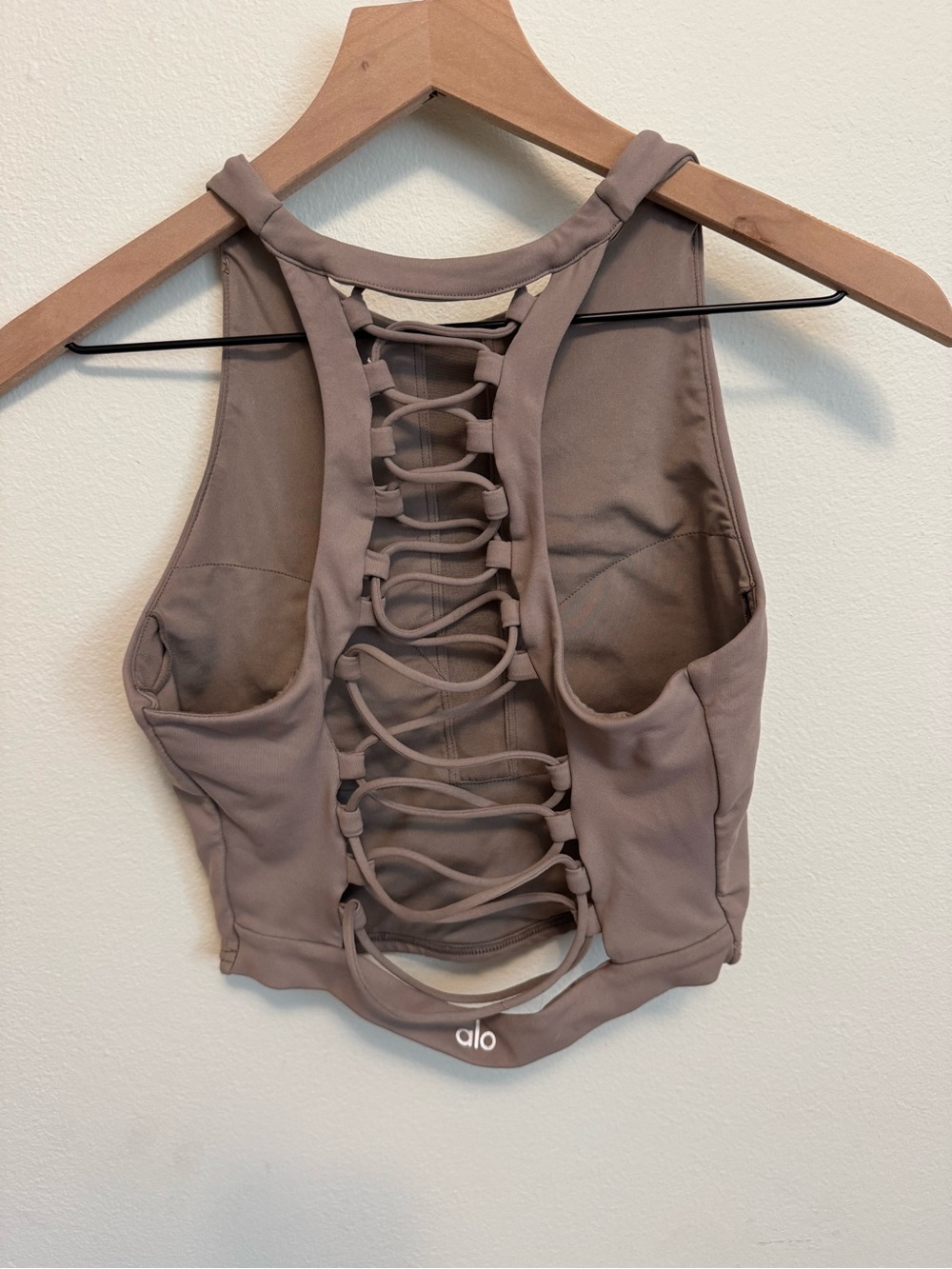 ALO Yoga Taupe Lace-Up Back Sports Bra